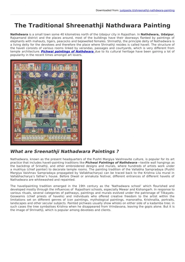 The Traditional Shreenathji Nathdwara Painting
