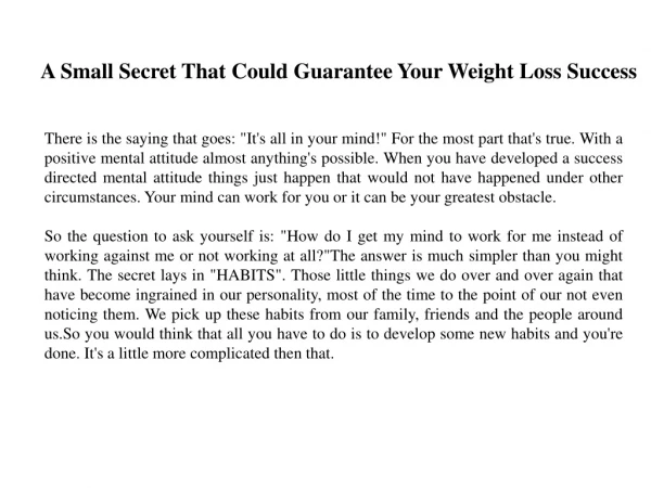 A Small Secret That Could Guarantee Your Weight Loss Success