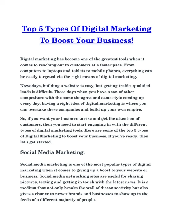 Top 5 Types Of Digital Marketing To Boost Your Business!