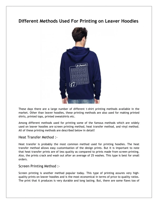 Different Methods Used For Printing on Leaver Hoodies