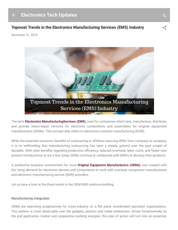 Topmost Trends in the Electronics Manufacturing Services (EMS) Industry