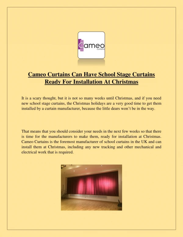 Cameo Curtains Can Have School Stage Curtains Ready For Installation At Christmas