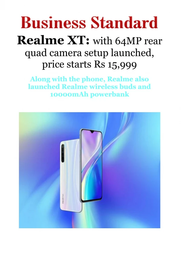 Realme xt with 64 mp rear quad camera setup launched, price starts rs 15,999