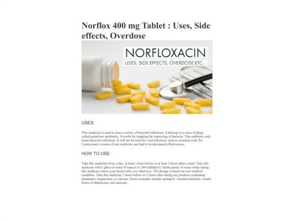 Norflox 400 mg Tablet : Uses, Side effects, Overdose