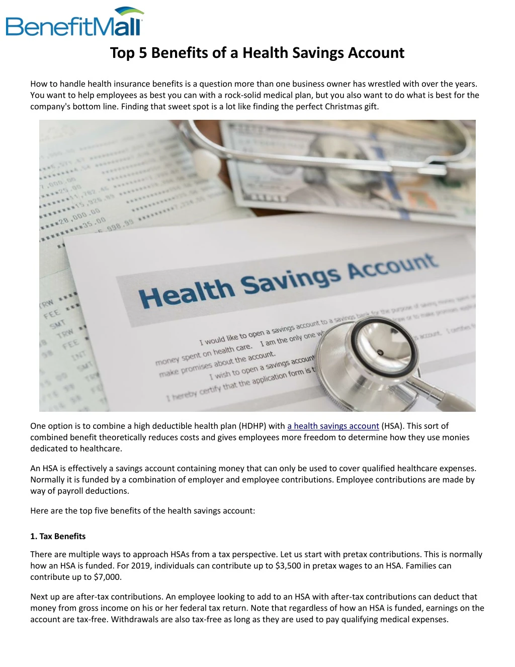 top 5 benefits of a health savings account