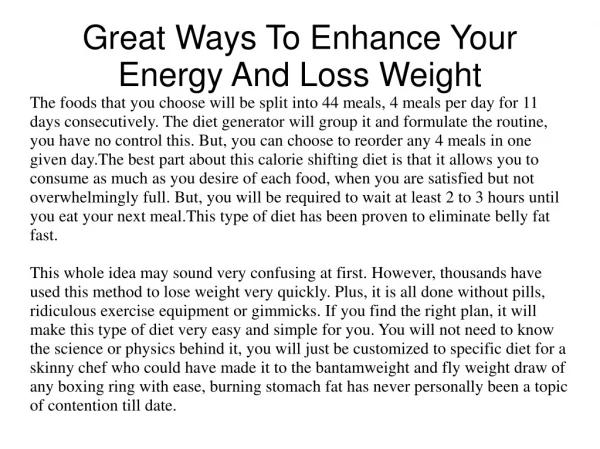 Great Ways To Enhance Your Energy And Loss Weight
