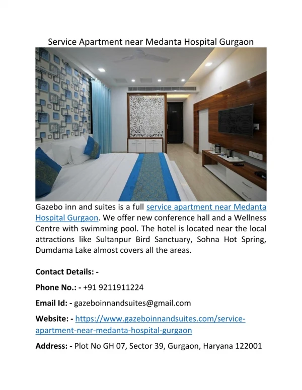Service Apartment near Medanta Hospital Gurgaon