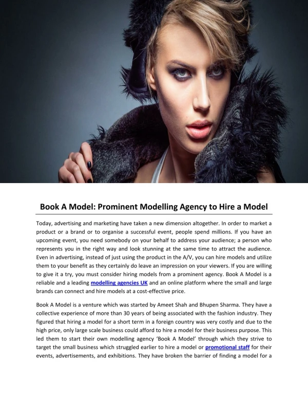 Book A Model: Prominent Modelling Agency to Hire a Model