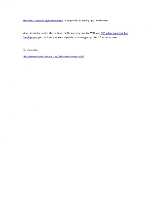 PHP video streaming App Development - Cheap Video Streaming App Development