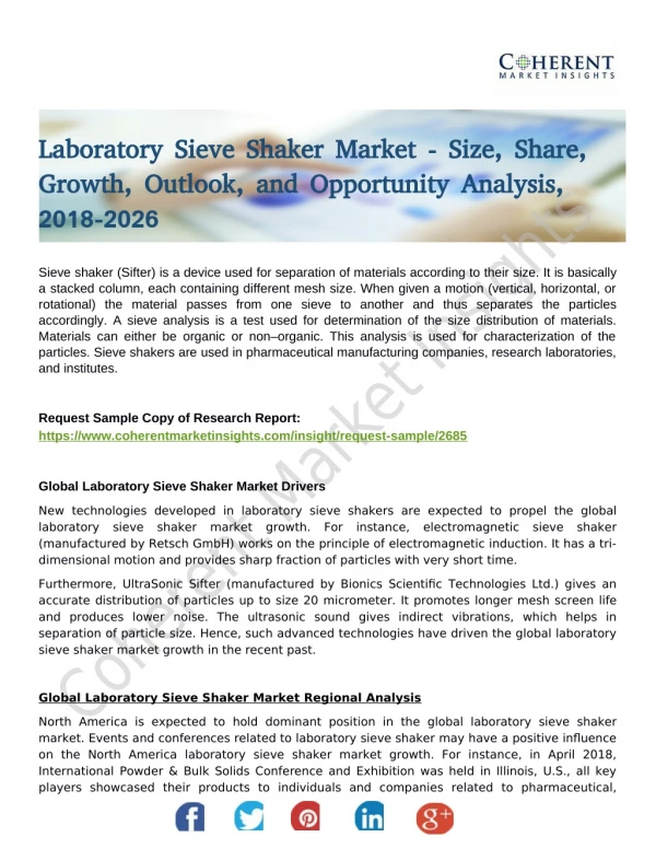 Laboratory Sieve Shaker Market Research Scope Industry Chain Analysis & Opportunities 2018 to 2026
