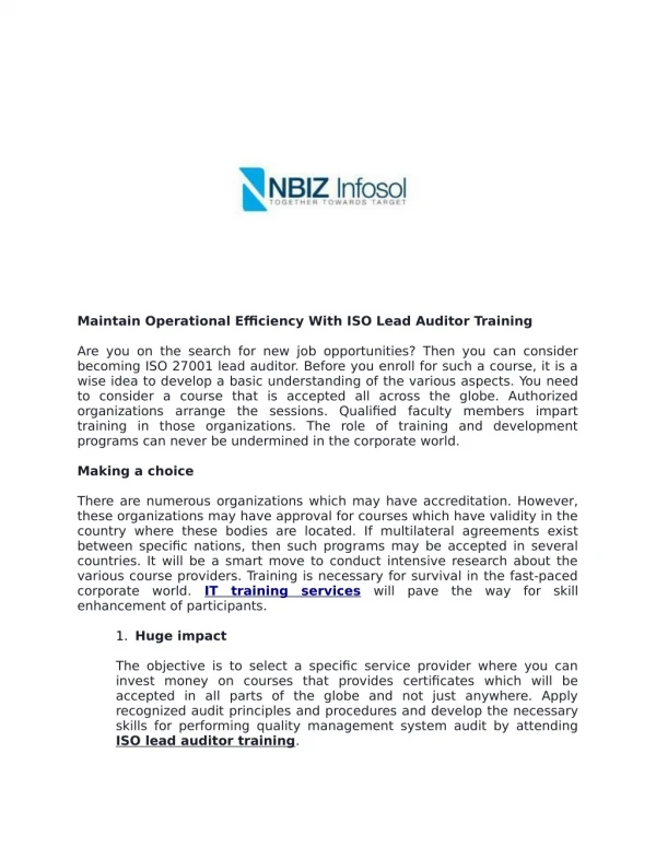 Maintain Operational Efficiency With ISO Lead Auditor Training