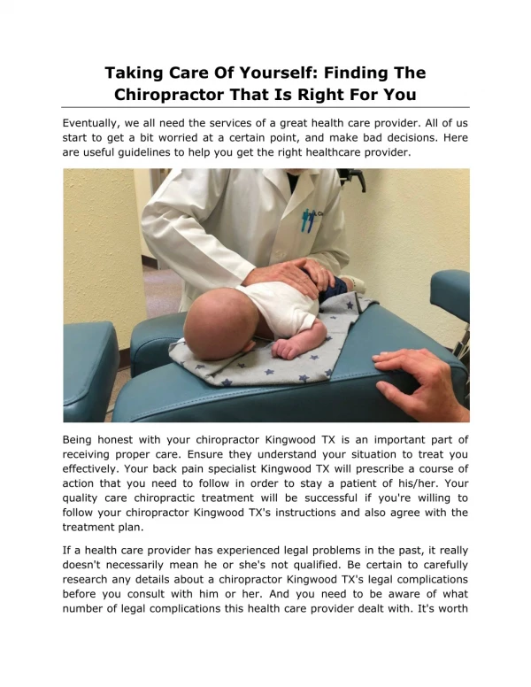 Taking Care Of Yourself: Finding The Chiropractor That Is Right For You