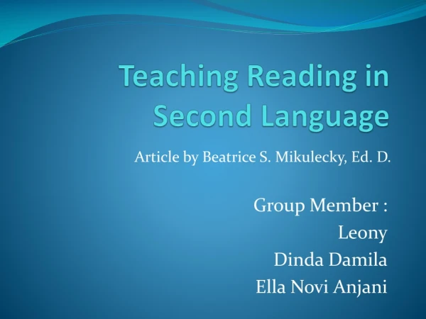 Teaching Reading in Second Language