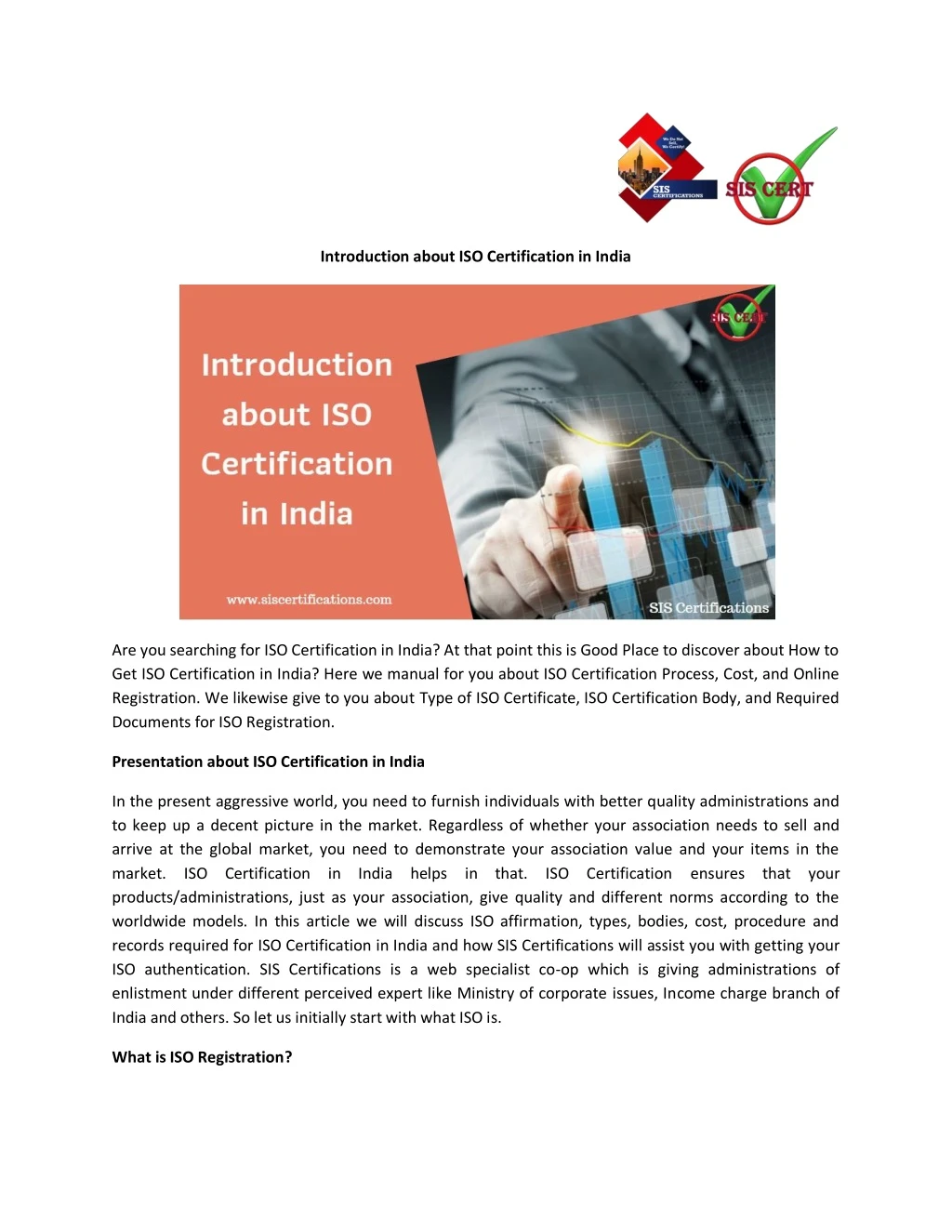 introduction about iso certification in india
