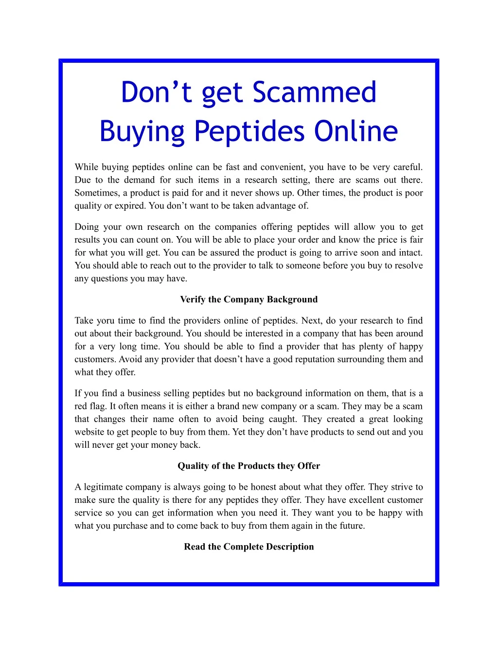 don t get scammed buying peptides online