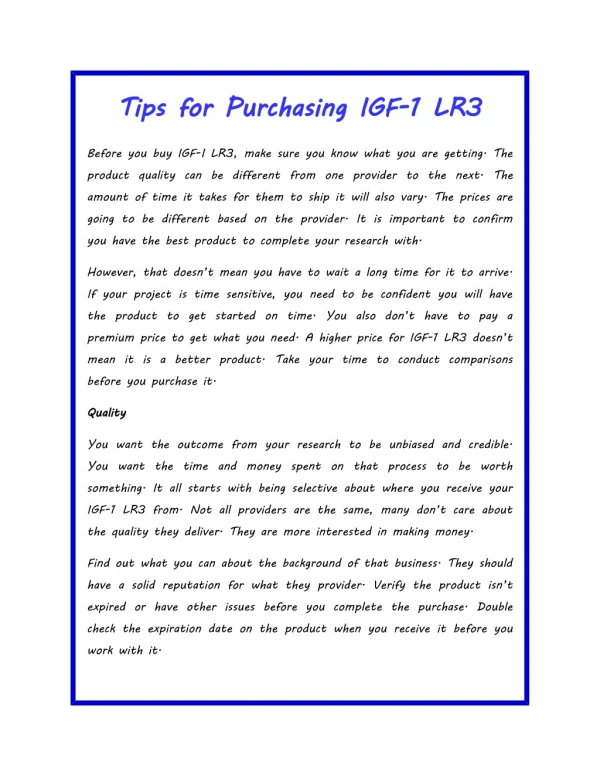 Tips for Purchasing IGF-1 LR3