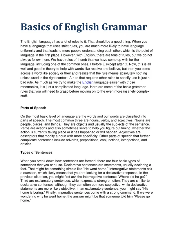 PPT - The Basics Of English Grammar PowerPoint Presentation, Free ...