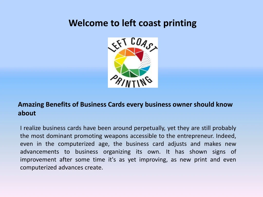 welcome to left coast printing