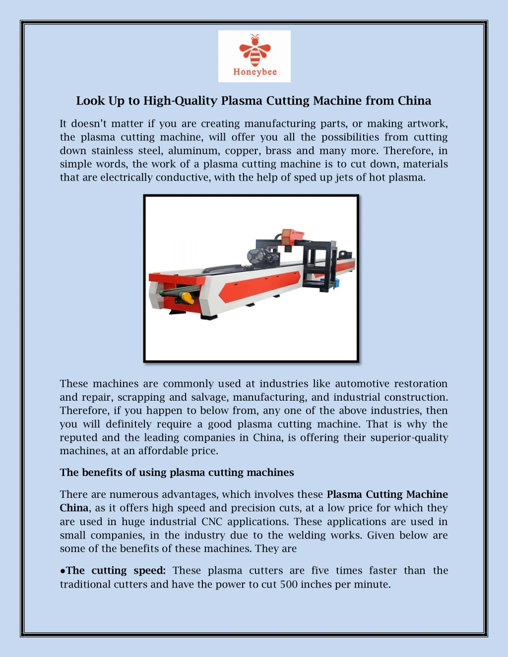 look up to high quality plasma cutting machine