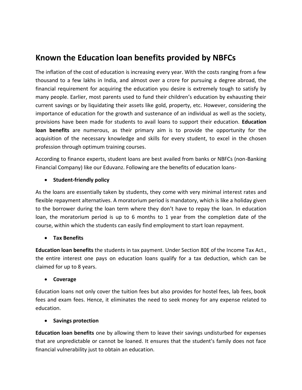 known the education loan benefits provided