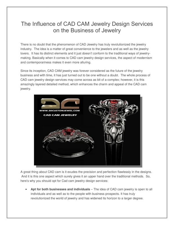 The Influence of CAD Cam Jewellery Design Services on the Business of Jewellery