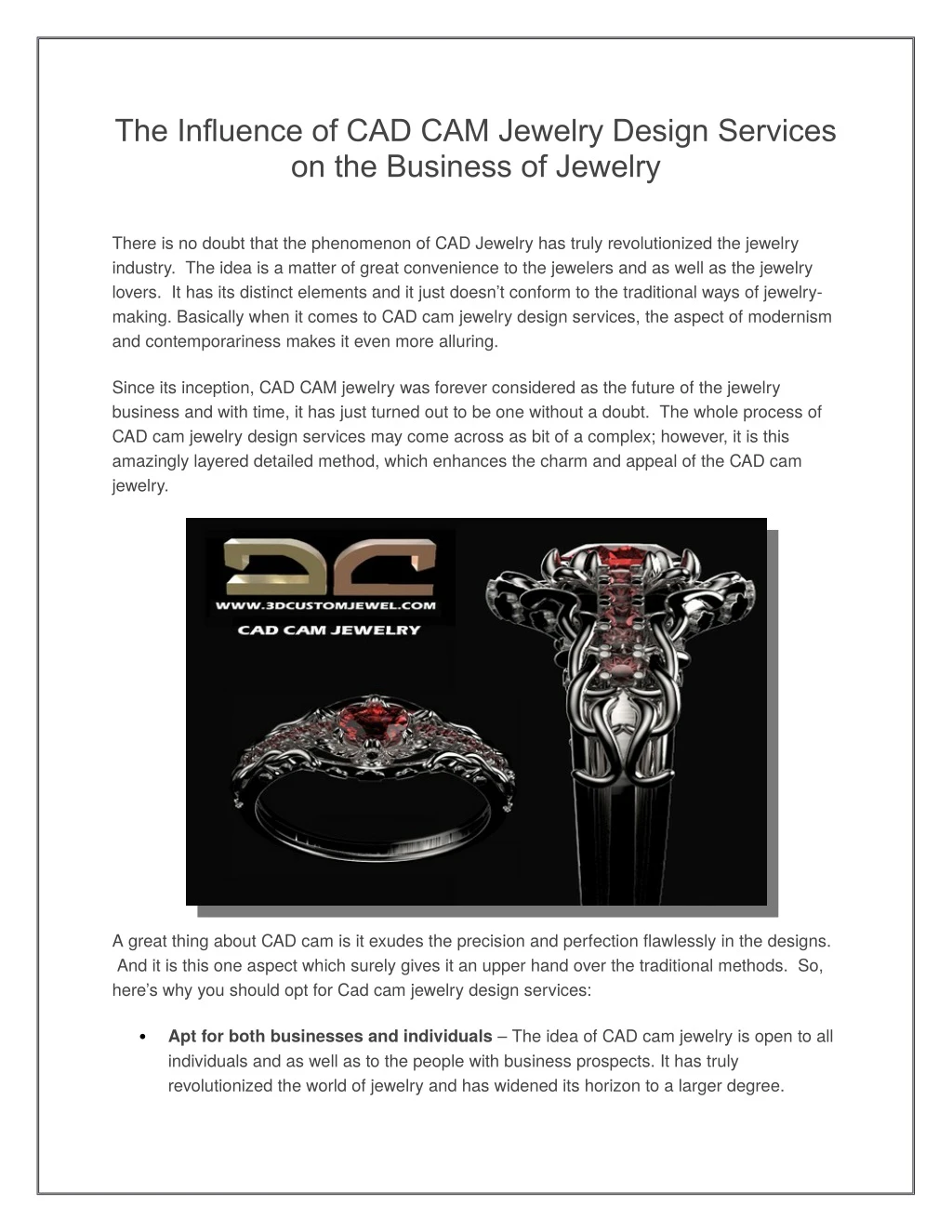 the influence of cad cam jewelry design services