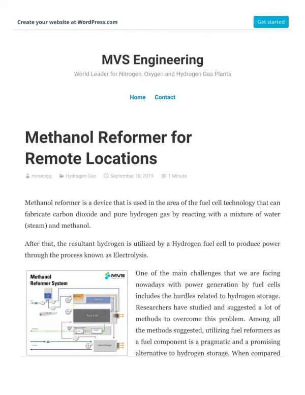 Methanol Reformer for Remote Locations