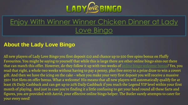 Enjoy With Winner Winner Chicken Dinner at Lady Love Bingo