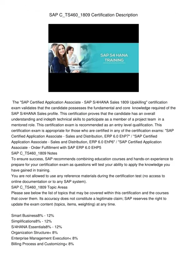 sap c ts460 1809 certification description