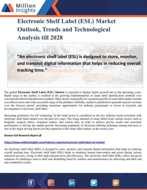 Electronic Shelf Label (ESL) Market Outlook, Trends and Technological Analysis till 2028