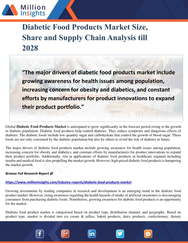 Diabetic Food Products Market Size, Share and Supply Chain Analysis till 2028