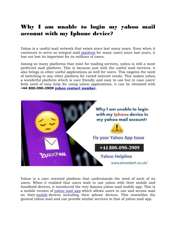 Why I am unable to login my yahoo mail account with my Iphone device?