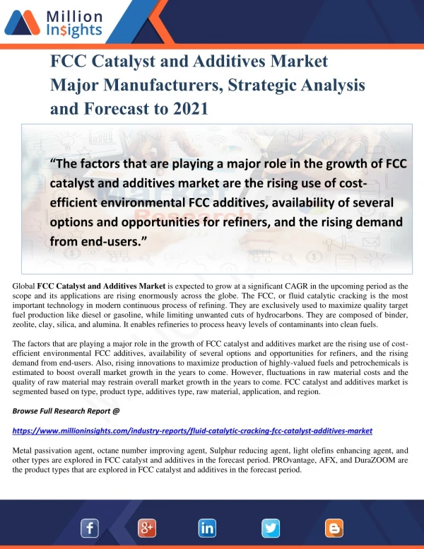 FCC Catalyst and Additives Market Major Manufacturers, Strategic Analysis and Forecast to 2021