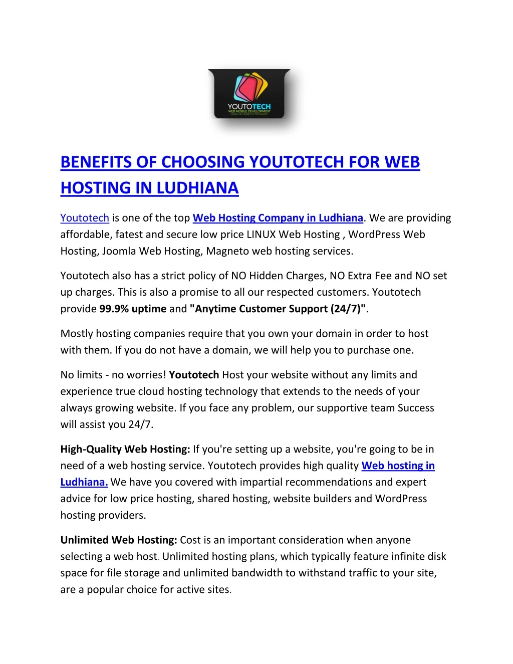 benefits of choosing youtotech for web hosting
