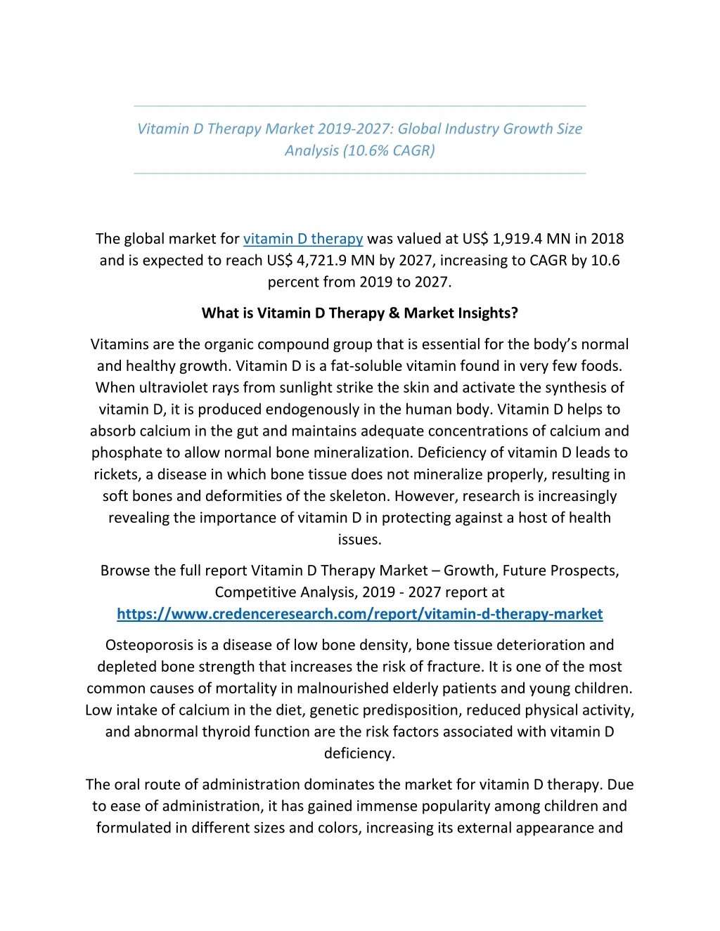 vitamin d therapy market 2019 2027 global