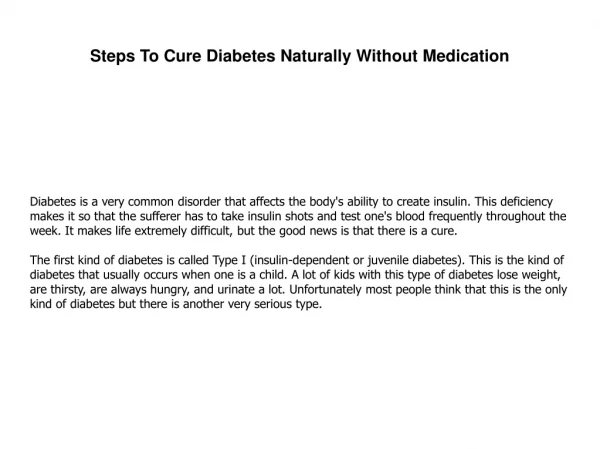 Steps To Cure Diabetes Naturally Without Medication