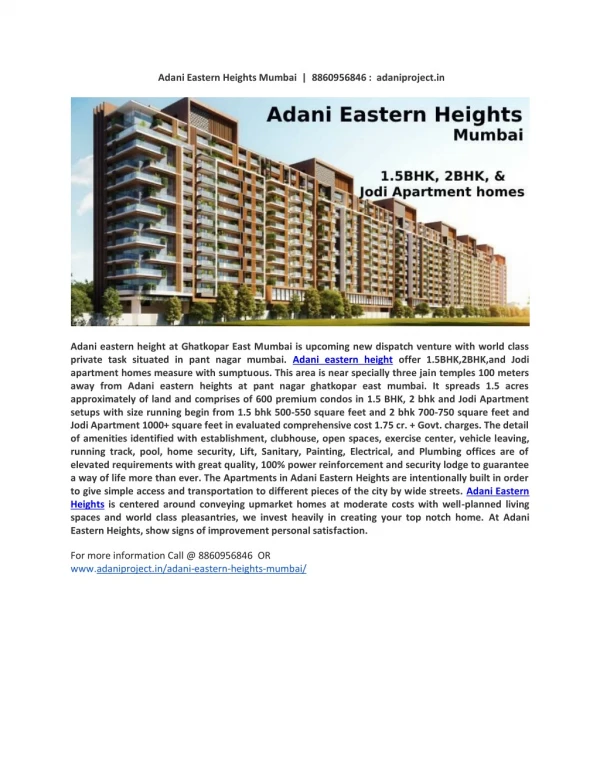Adani Eastern Heights Mumbai | 8860956846 : adaniproject.in