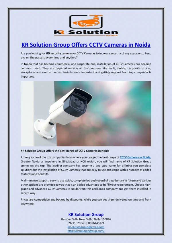 KR Solution Group Offers CCTV Cameras in Noida