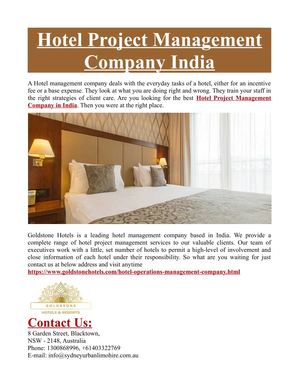 hotel project management company india