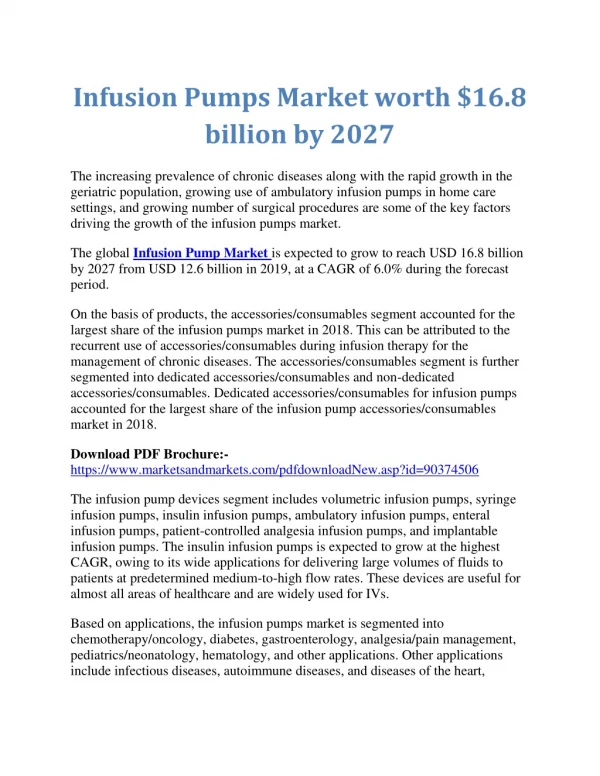 Infusion Pumps Market worth $16.8 billion by 2027