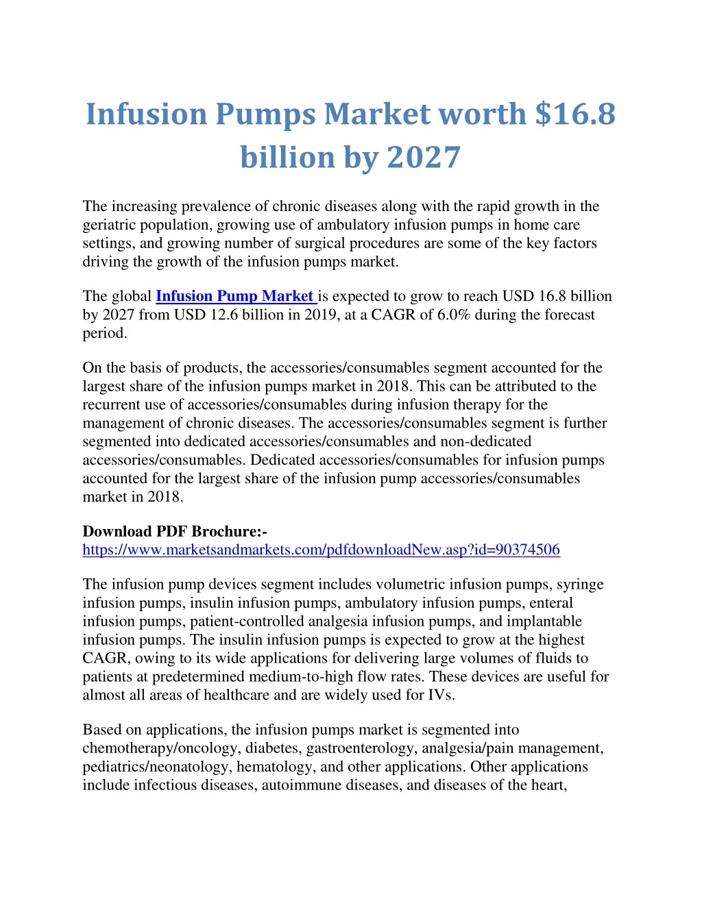 infusion pumps market worth 16 8 billion by 2027
