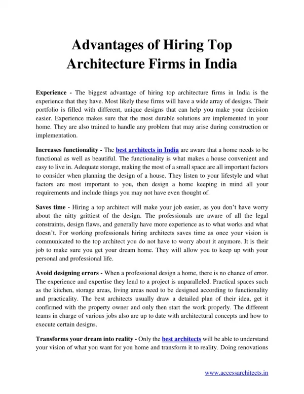 Advantages of Hiring Top Architecture Firms in India