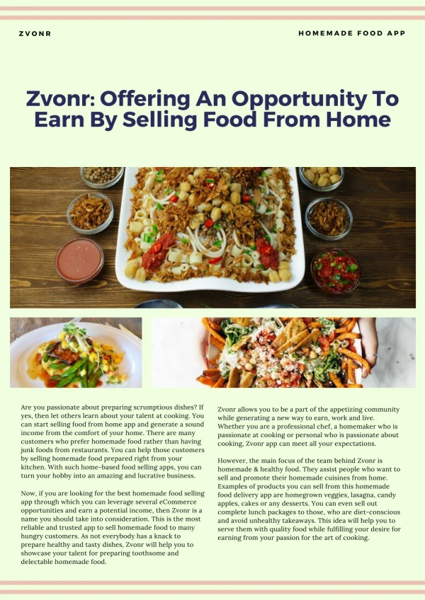 Zvonr: Offering An Opportunity To Earn By Selling Food From Home