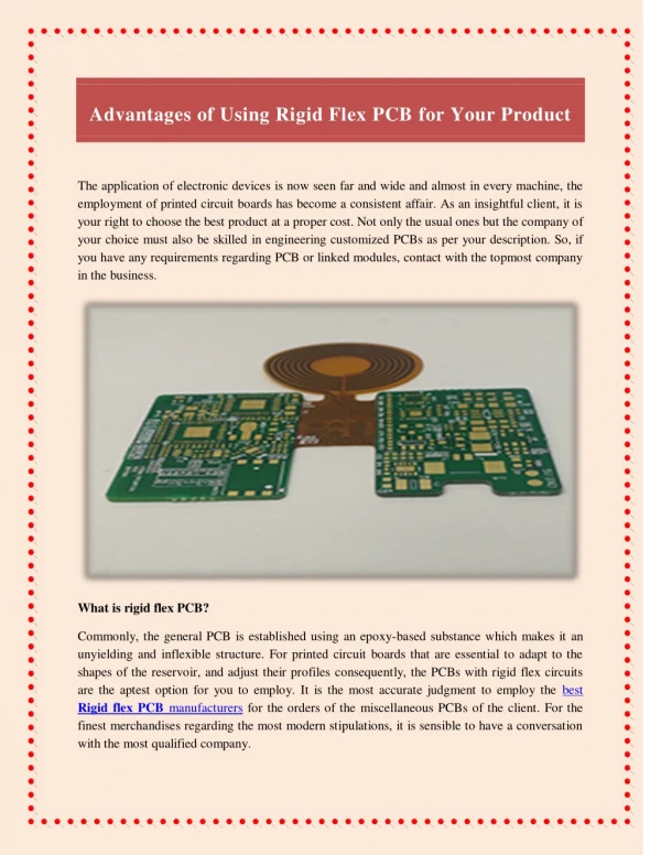 Advantages of Using Rigid Flex PCB for Your Product