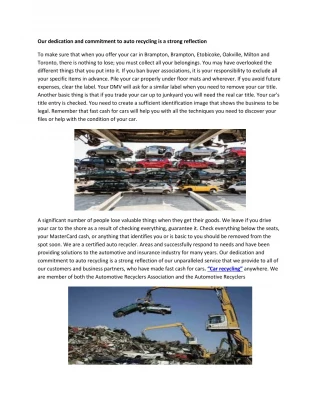 Our dedication and commitment to auto recycling is a strong reflection - slide 1