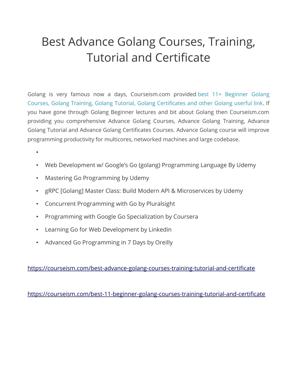 best advance golang courses training tutorial