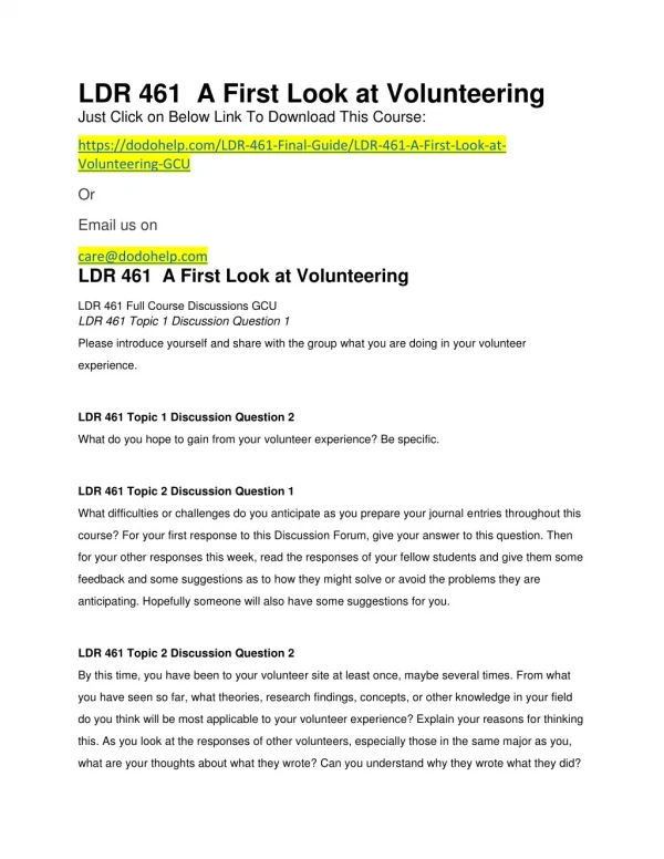 LDR 461 A First Look at Volunteering
