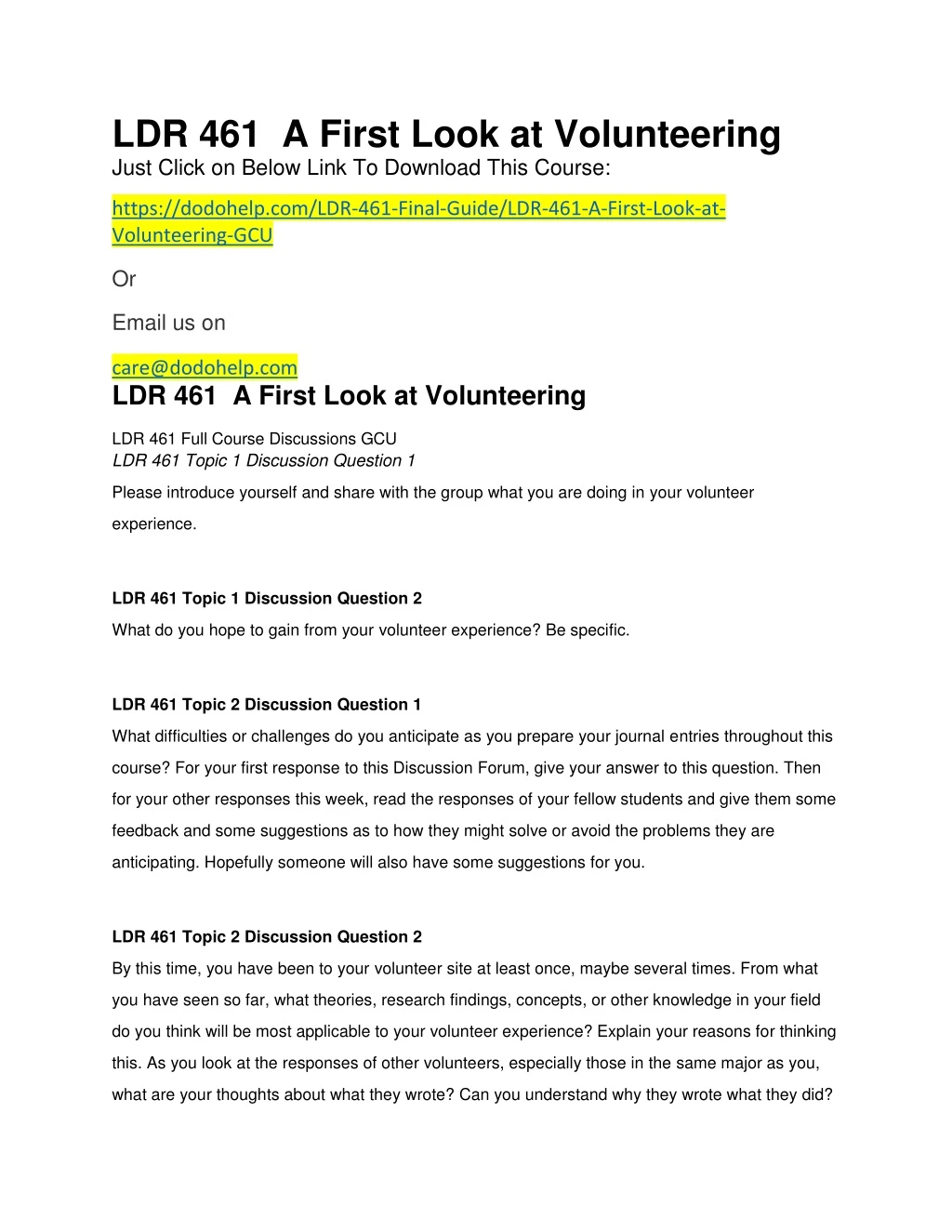 ldr 461 a first look at volunteering just click