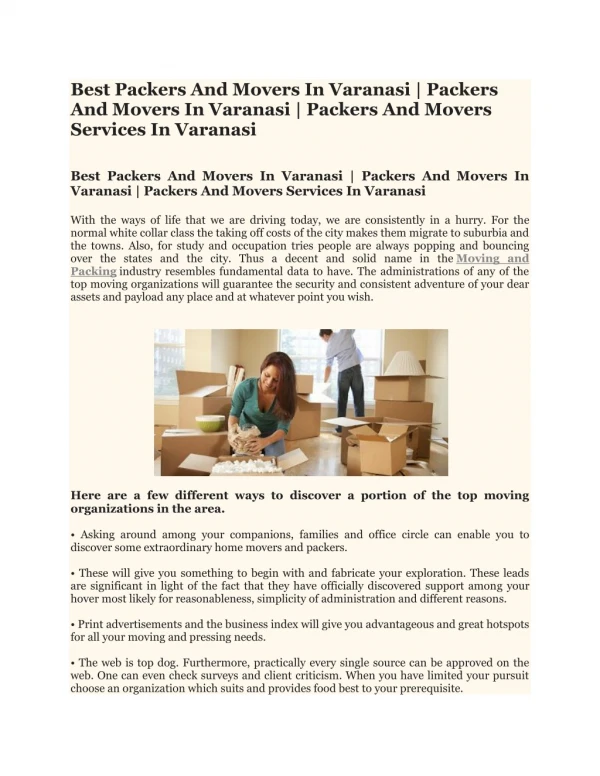 Best Packers and Movers in varanasi