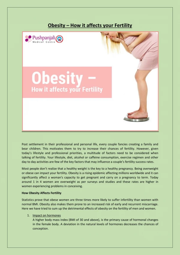 Obesity – How it affects your Fertility